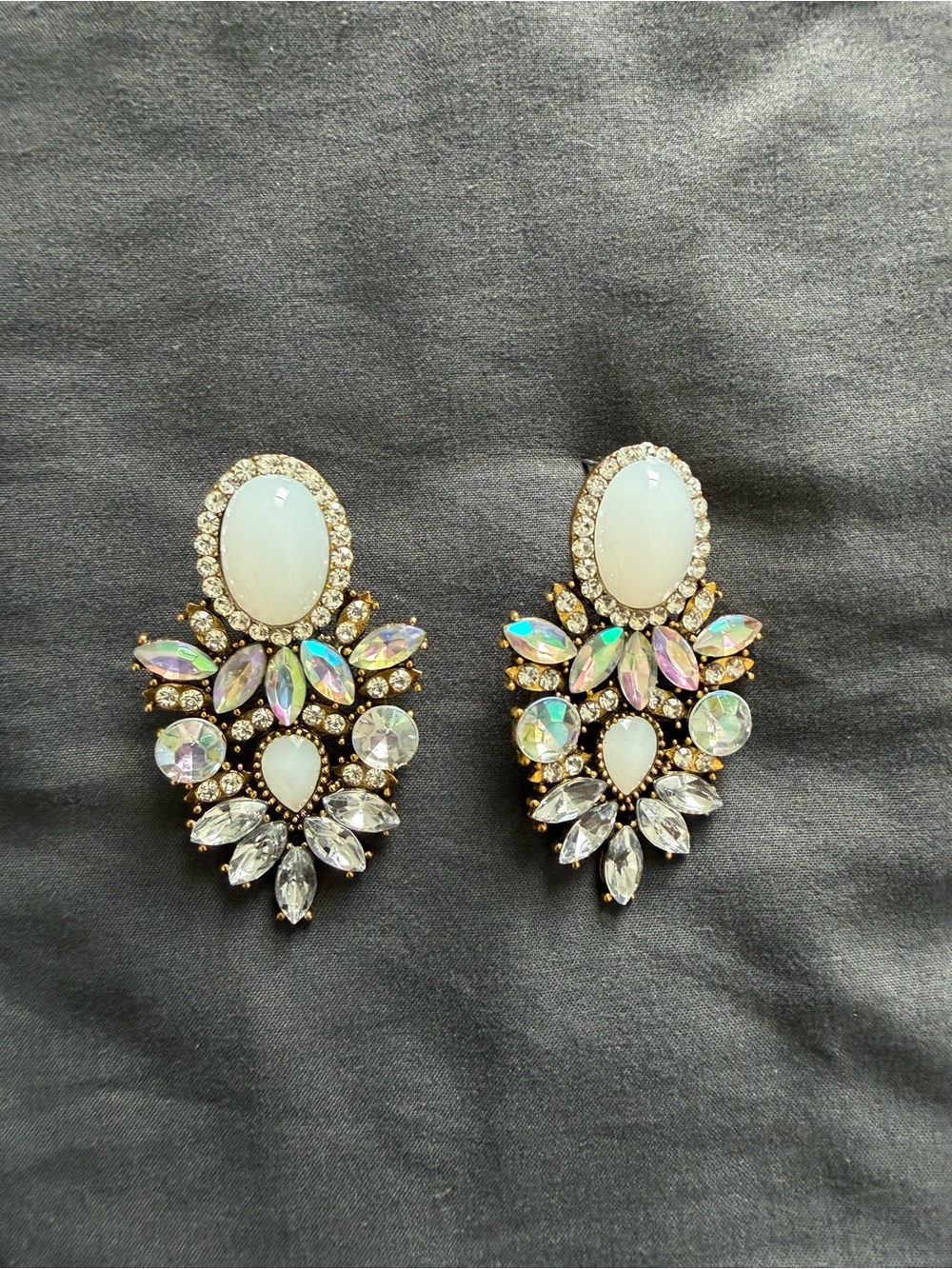 Crystal and Opal Statement Drop Earrings - Iridescent White
